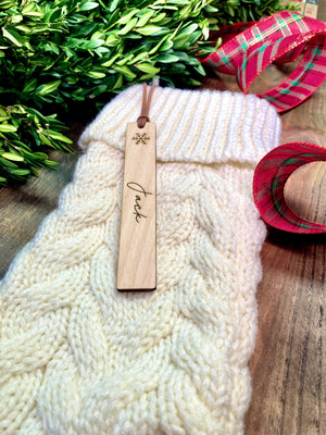 Custom Name Skinny Wood Stocking or Gift Tag Snowflake (Set of 5)