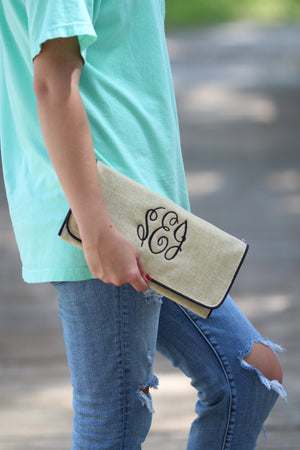 Classic Monogrammed Burlap Jute Wristlet Clutch, Accessories, SunnySouthern, - Sunny and Southern,