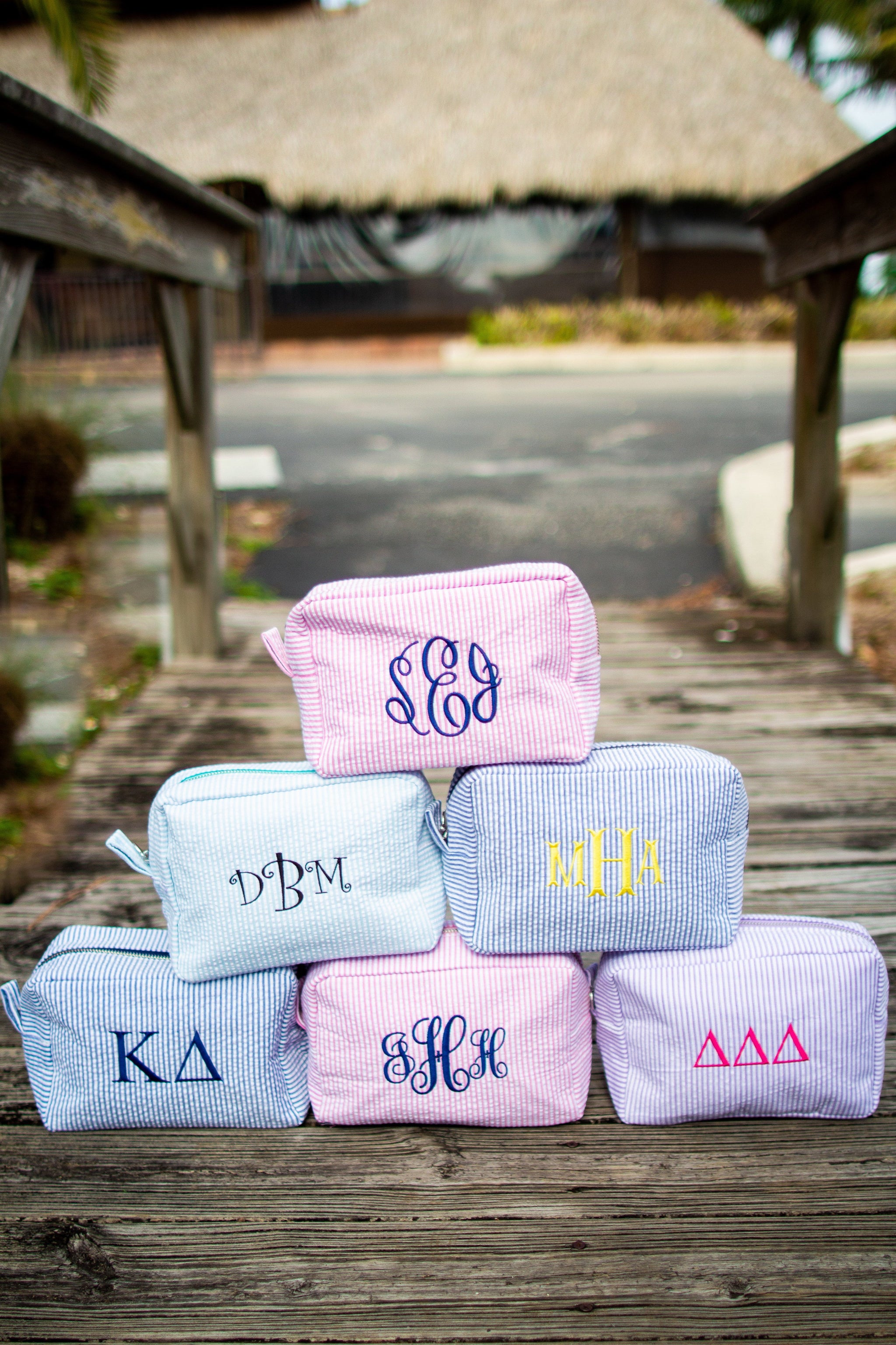 Monogrammed Seersucker Toiletry Bags  Monogrammed Bags – Preppy Monogrammed  Gifts