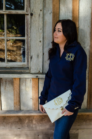 Classic Monogrammed Quarterzip Sweatshirt Jacket, Ladies, Sanmar/virg, - Sunny and Southern,