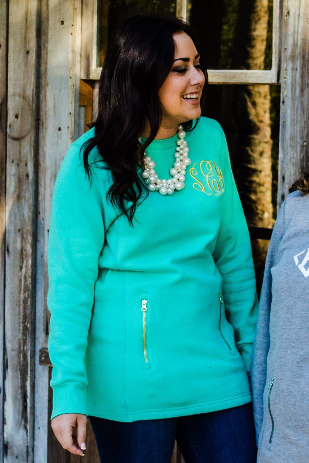 Classic Monogrammed Scoop Neck Jacket Sweatshirt, ladies, charles river, - Sunny and Southern,
