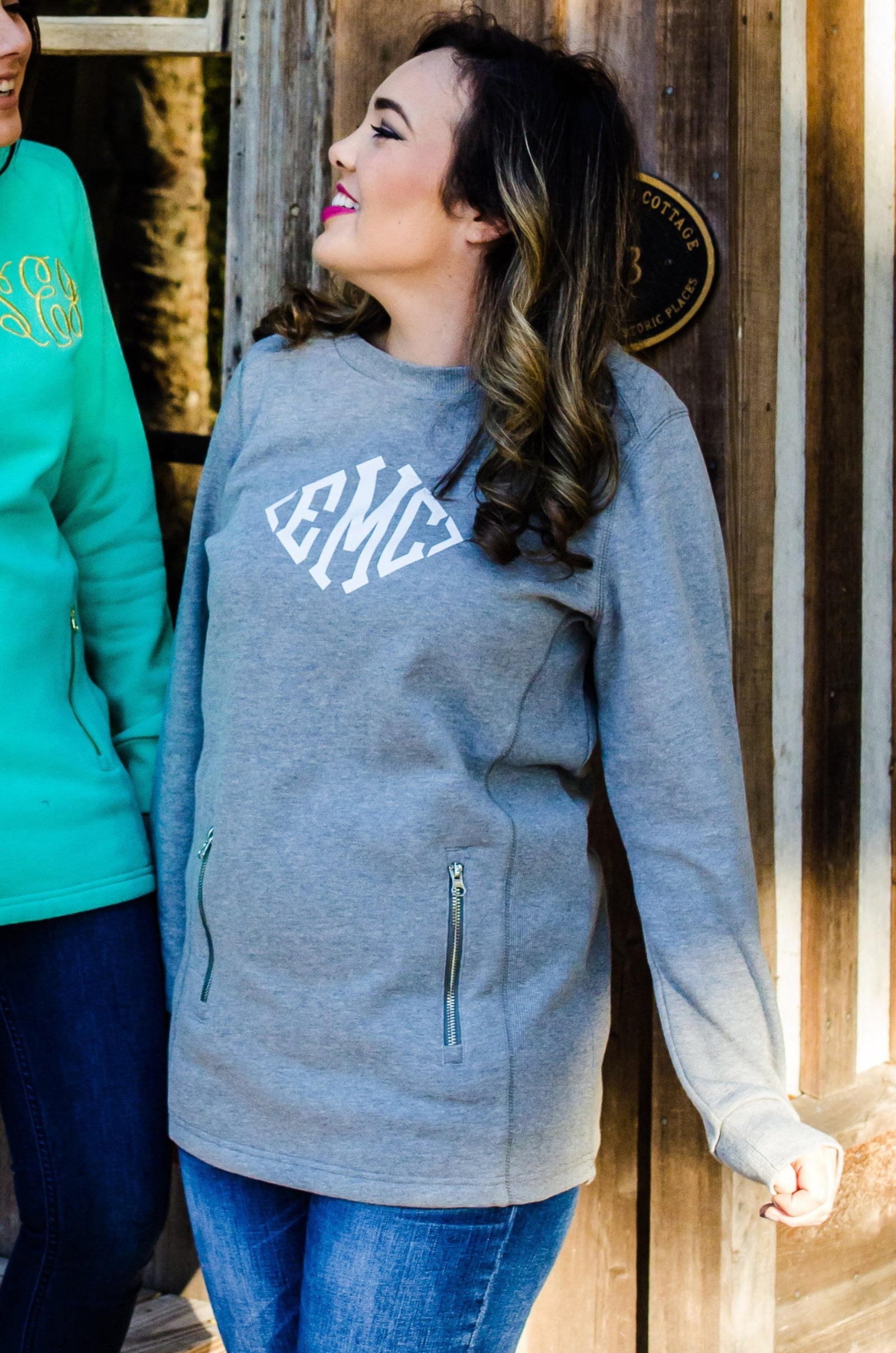 Vinyl Front Monogrammed Scoop Neck Jacket, Ladies, charles river, - Sunny and Southern,