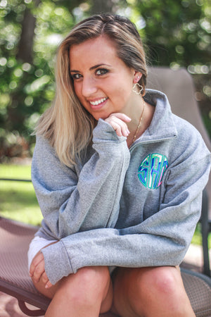 Lilly Circle Monogrammed Quarterzip Sweatshirt Jacket, Ladies, Sunny and Southern, - Sunny and Southern,