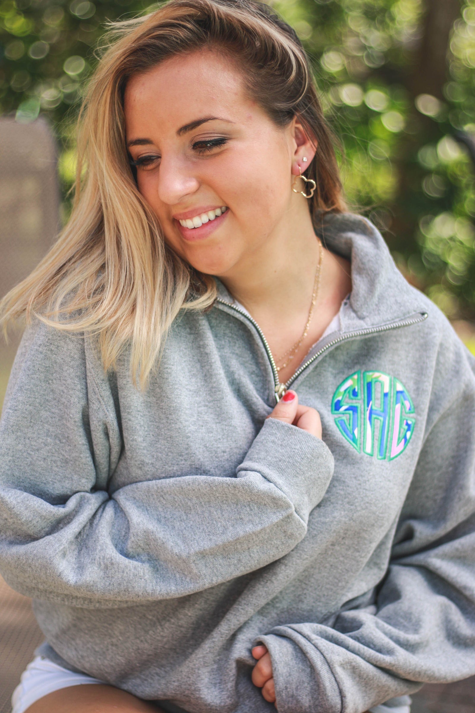 Lilly Circle Monogrammed Quarterzip Sweatshirt Jacket, Ladies, Sunny and Southern, - Sunny and Southern,