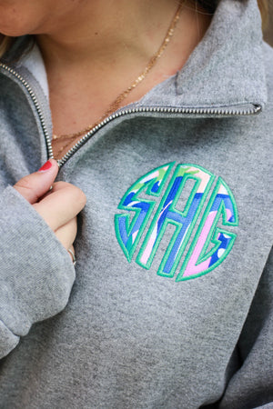 Lilly Circle Monogrammed Quarterzip Sweatshirt Jacket, Ladies, Sunny and Southern, - Sunny and Southern,