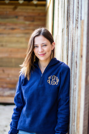 Classic Monogrammed Quarterzip Sweatshirt Jacket, Ladies, Sanmar/virg, - Sunny and Southern,