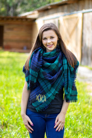 Classic Monogrammed Blanket Scarf, Ladies, Sunny and Southern, - Sunny and Southern,