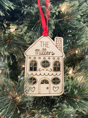 Custom Name Wood Ornament Gingerbread House- Family Last Name