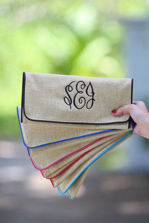 Classic Monogrammed Burlap Jute Wristlet Clutch, Accessories, SunnySouthern, - Sunny and Southern,