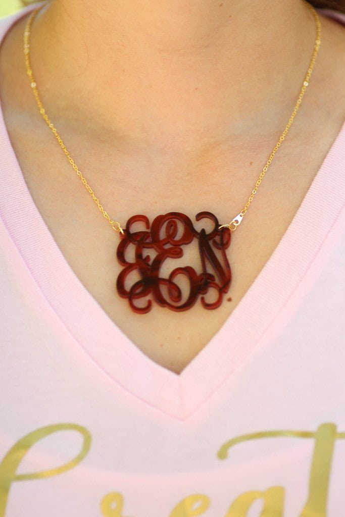 Acrylic Tortoise Shell Monogrammed Necklace, Accessories, Sunny and Southern, - Sunny and Southern,