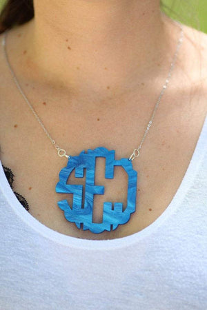 Acrylic Silver Mirrored Monogrammed Necklace, Accessories, Sunny and Southern, - Sunny and Southern,