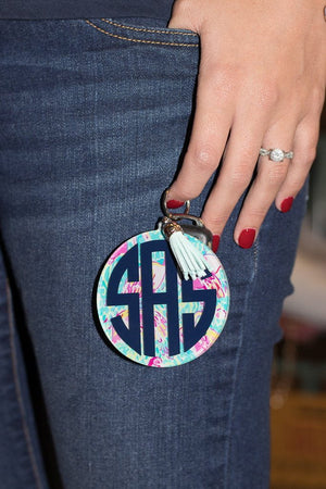 Monogrammed Tropical Round Tassel Key Chain, Accessories, Sunny and Southern, - Sunny and Southern,