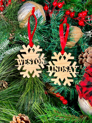 Custom Name Wood Snowflake Ornament- Single Name