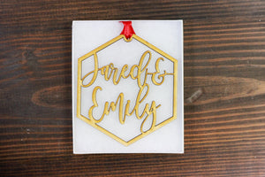 Custom Name Wood Hexagon Ornament - 2 Names, Accessories, Sunny and Southern, - Sunny and Southern,