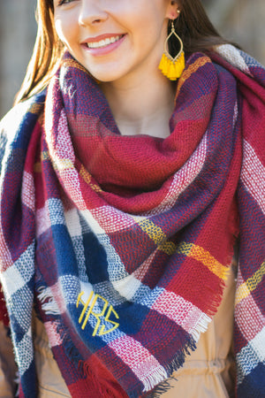 Classic Monogrammed Blanket Scarf, Ladies, Sunny and Southern, - Sunny and Southern,