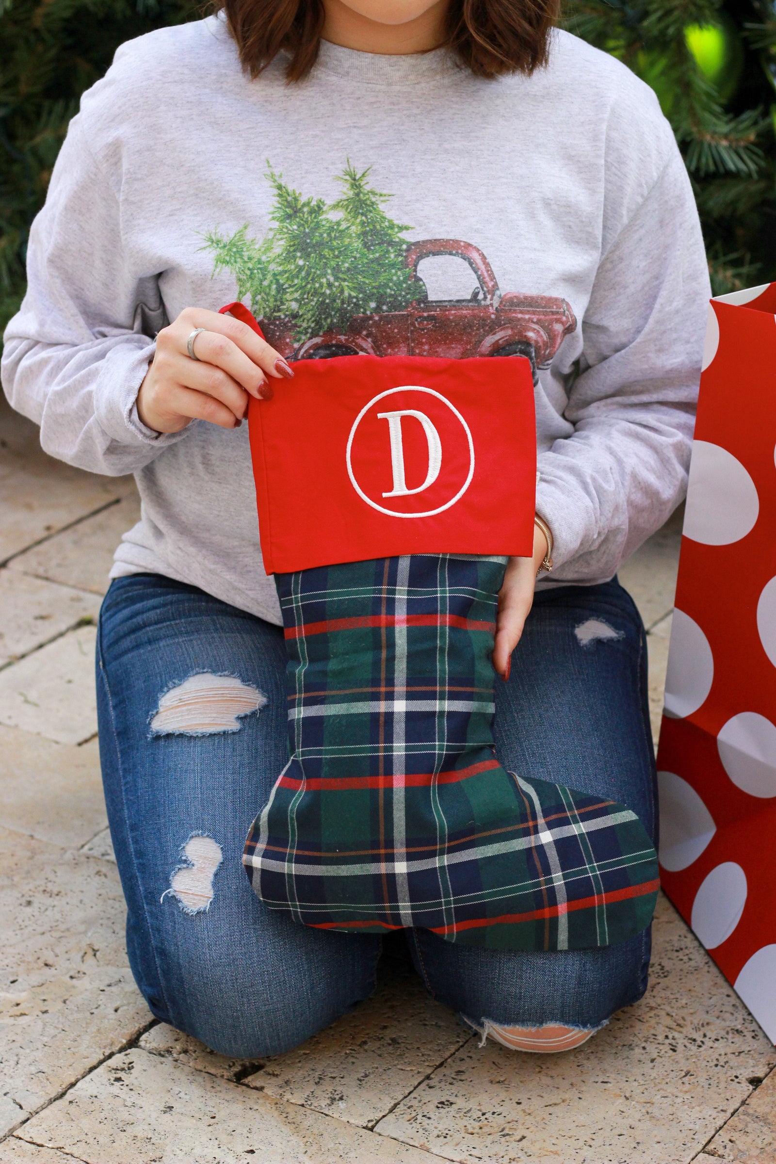 Embroidered Single Initial Stocking, , Sunny and Southern, - Sunny and Southern,