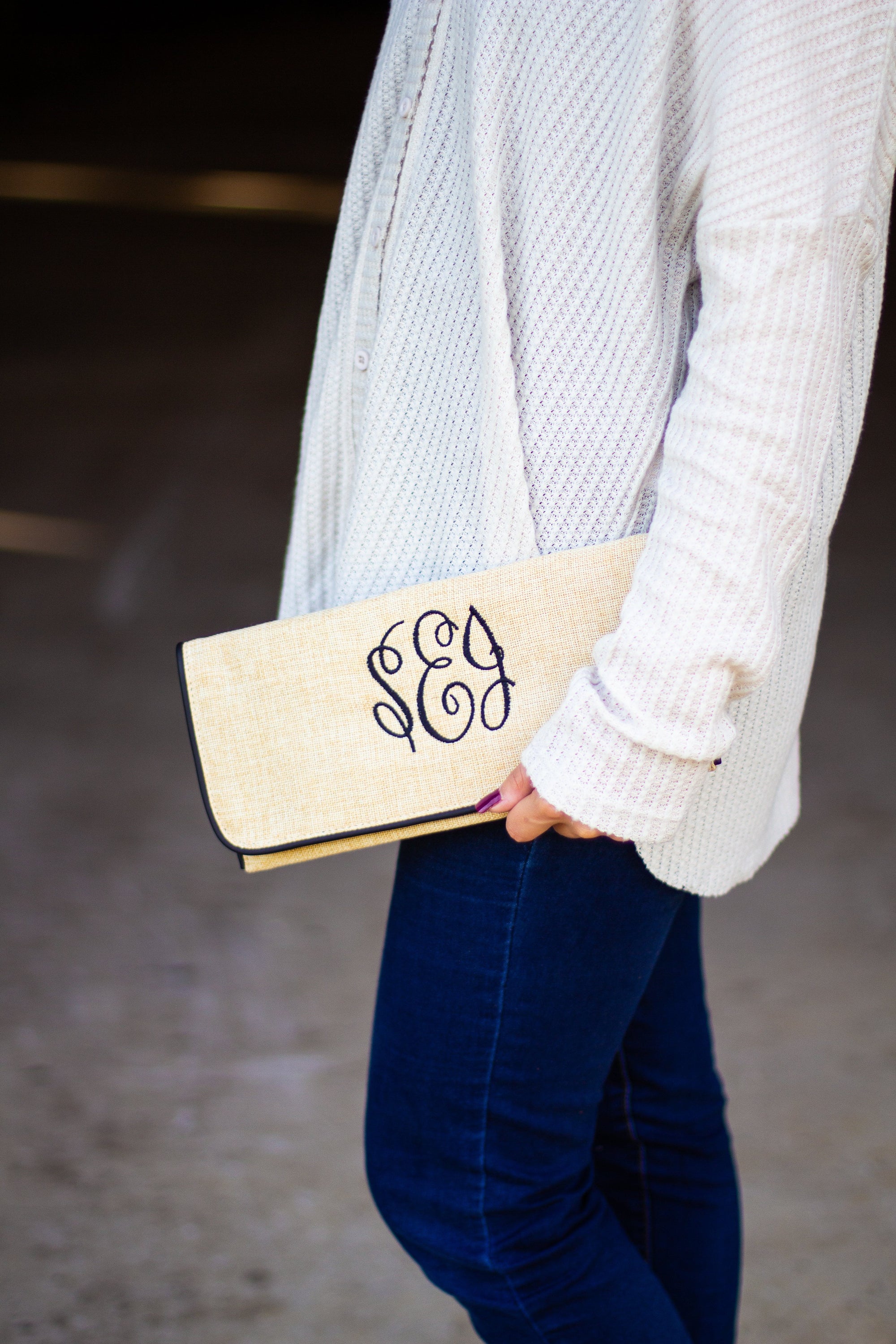 Classic Monogrammed Canvas Seersucker Tote - Sunny and Southern