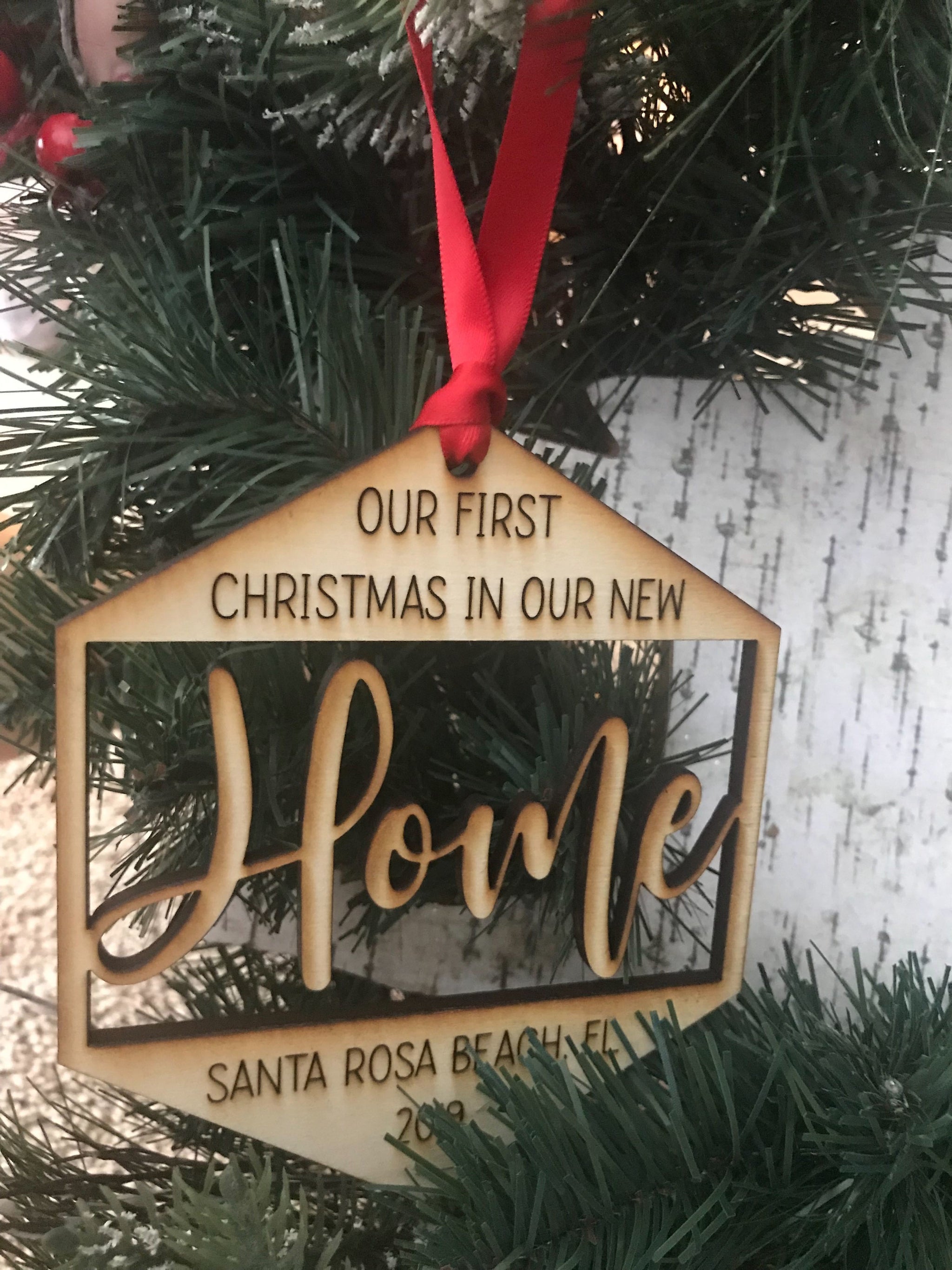 First Christmas in our New Home Christmas Ornament - Engraved Wood