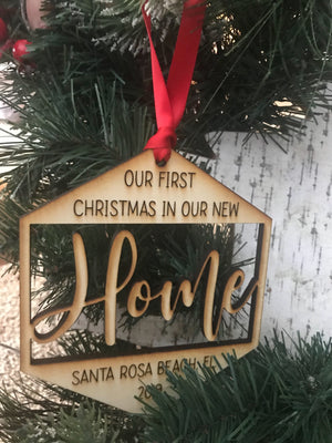 Custom First Christmas at Home Wood Hexagon Ornament, Accessories, Sunny and Southern, - Sunny and Southern,