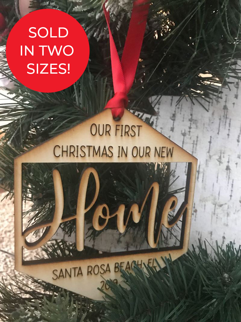Custom First Christmas at Home Wood Hexagon Ornament