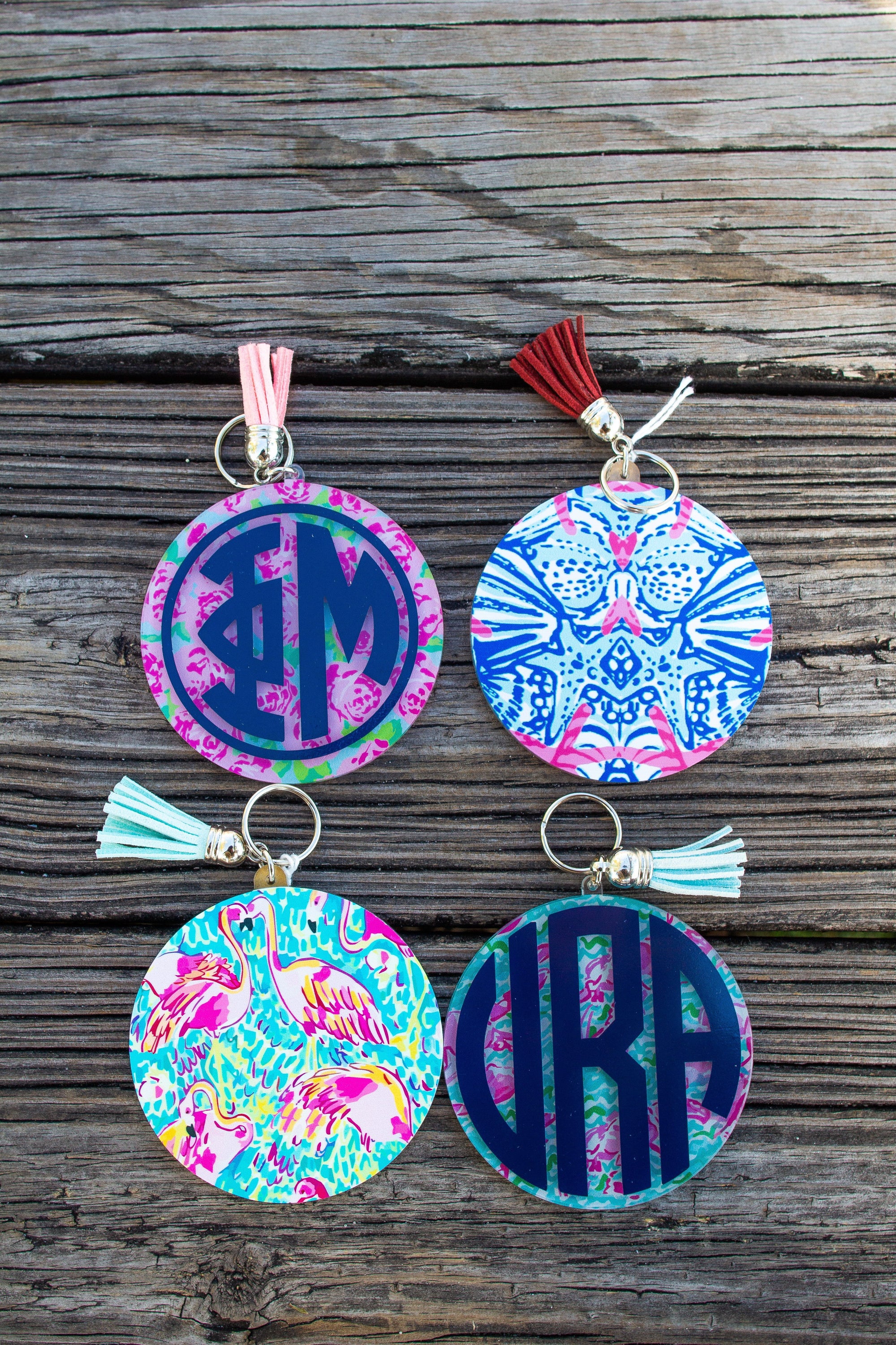 Monogrammed Tropical Round Tassel Key Chain, Accessories, Sunny and Southern, - Sunny and Southern,