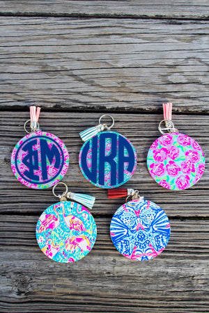 Monogrammed Tropical Round Tassel Key Chain, Accessories, Sunny and Southern, - Sunny and Southern,