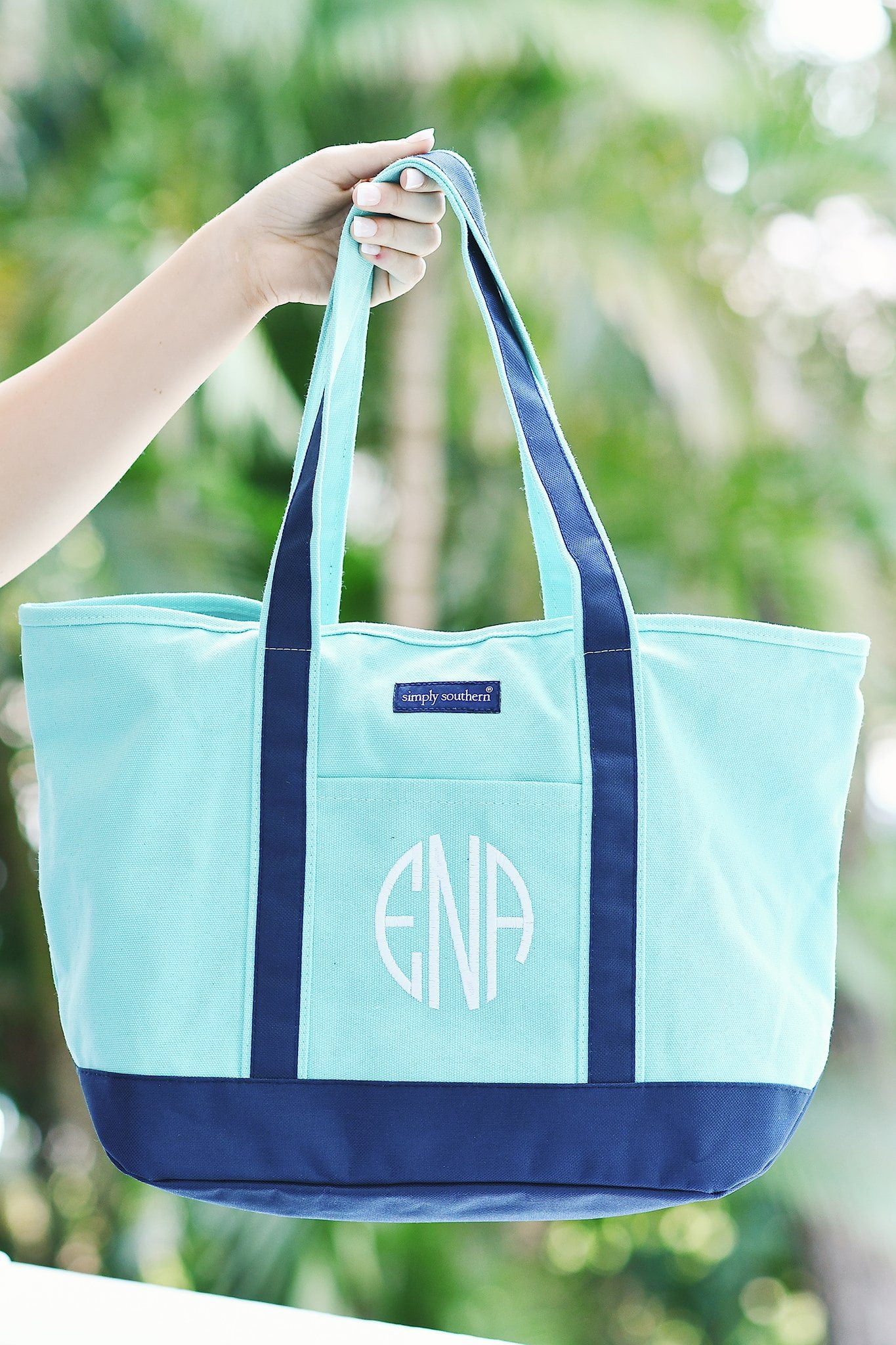 Classic Monogrammed Simply Southern Blue Boat Tote