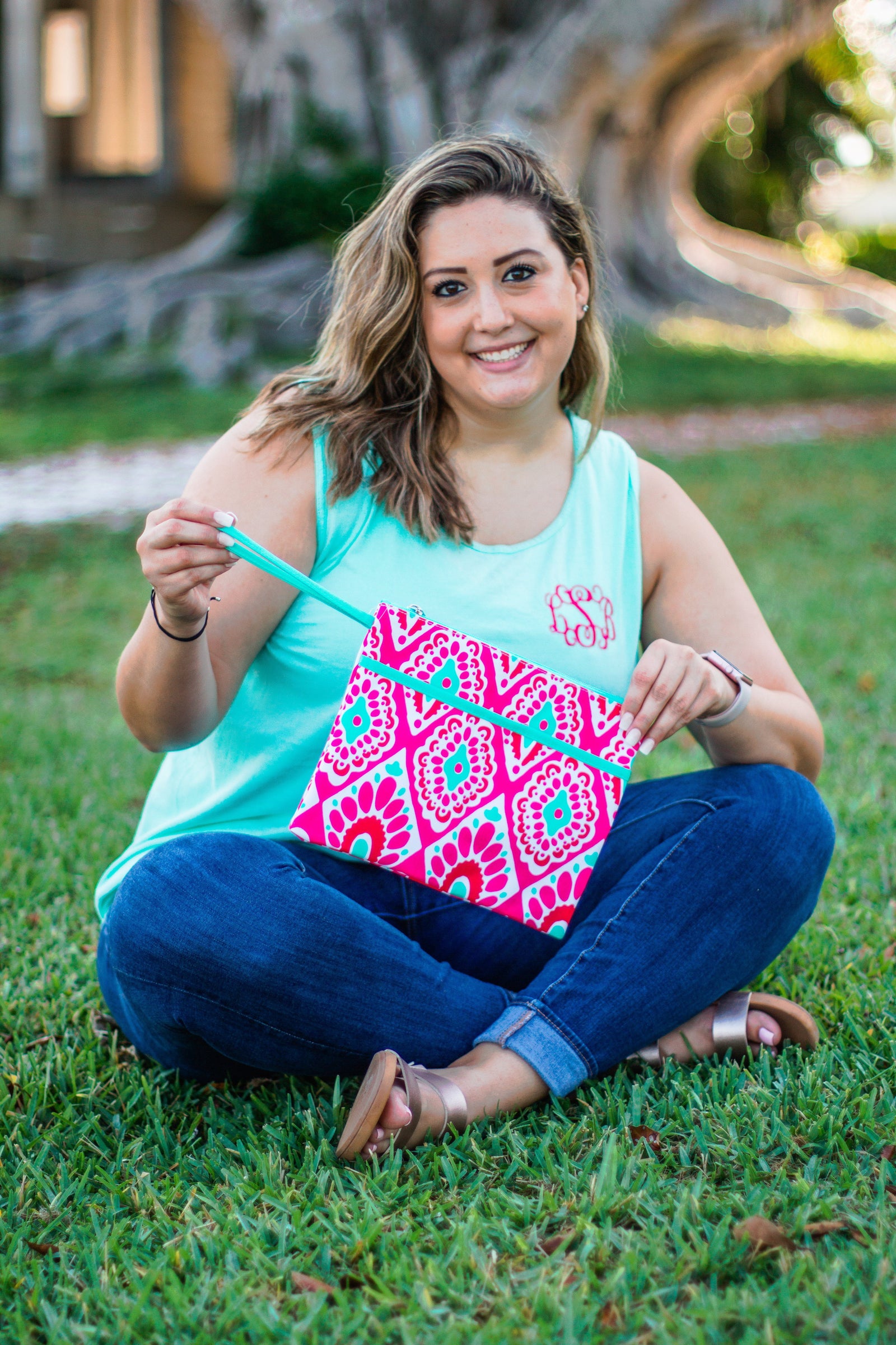 Classic Monogrammed Beachy Keen Zip Pouch Wristlet, Accessories, Sunny and Southern, - Sunny and Southern,