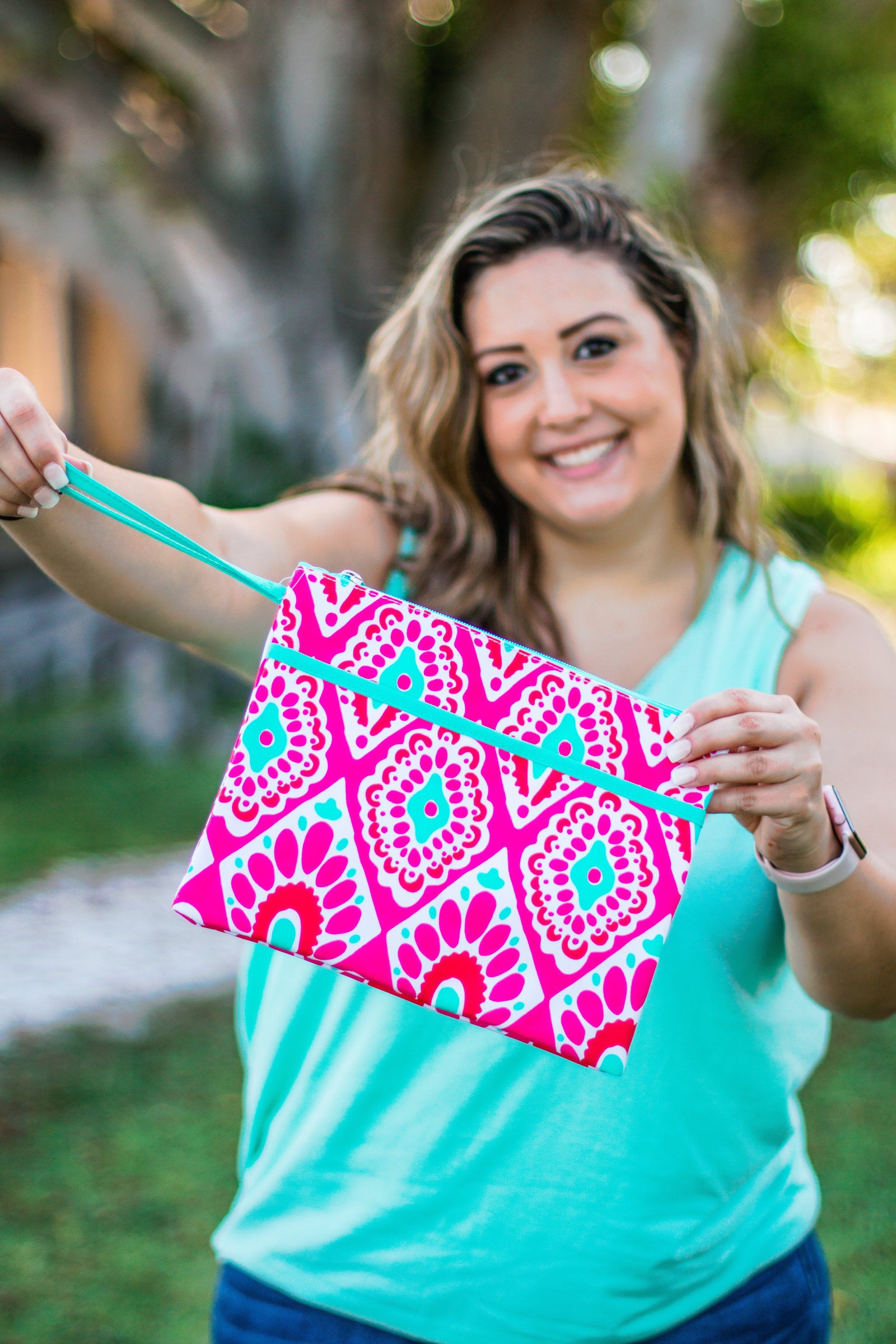 Classic Monogrammed Beachy Keen Zip Pouch Wristlet, Accessories, Sunny and Southern, - Sunny and Southern,