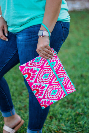 Classic Monogrammed Beachy Keen Zip Pouch Wristlet, Accessories, Sunny and Southern, - Sunny and Southern,