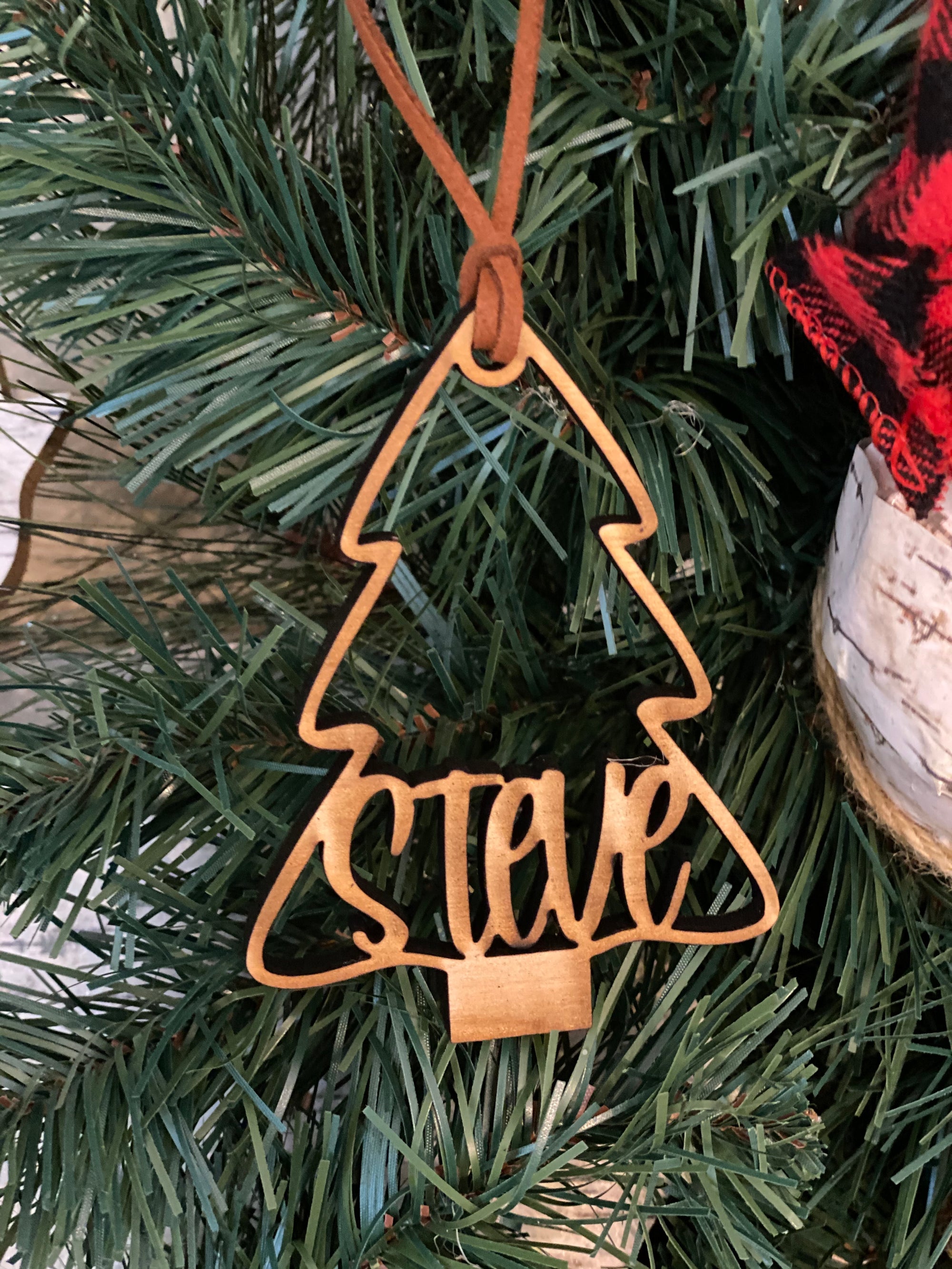 Custom Name Wood Christmas Tree Ornament- Single Name