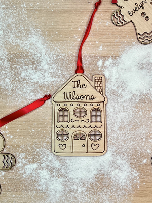 Custom Name Wood Ornament Gingerbread House- Family Last Name