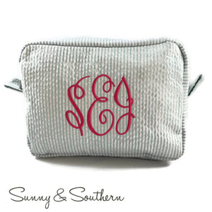 Classic Monogrammed Canvas Seersucker Tote - Sunny and Southern