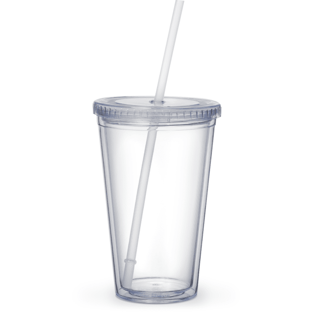 Clear Acrylic Tumbler with Straw and Lid, Double Wall Plastic